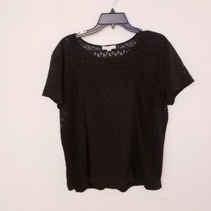 John Paul Richards Black Crochet Short Sleeve Top Partially LIned Size XL EUC